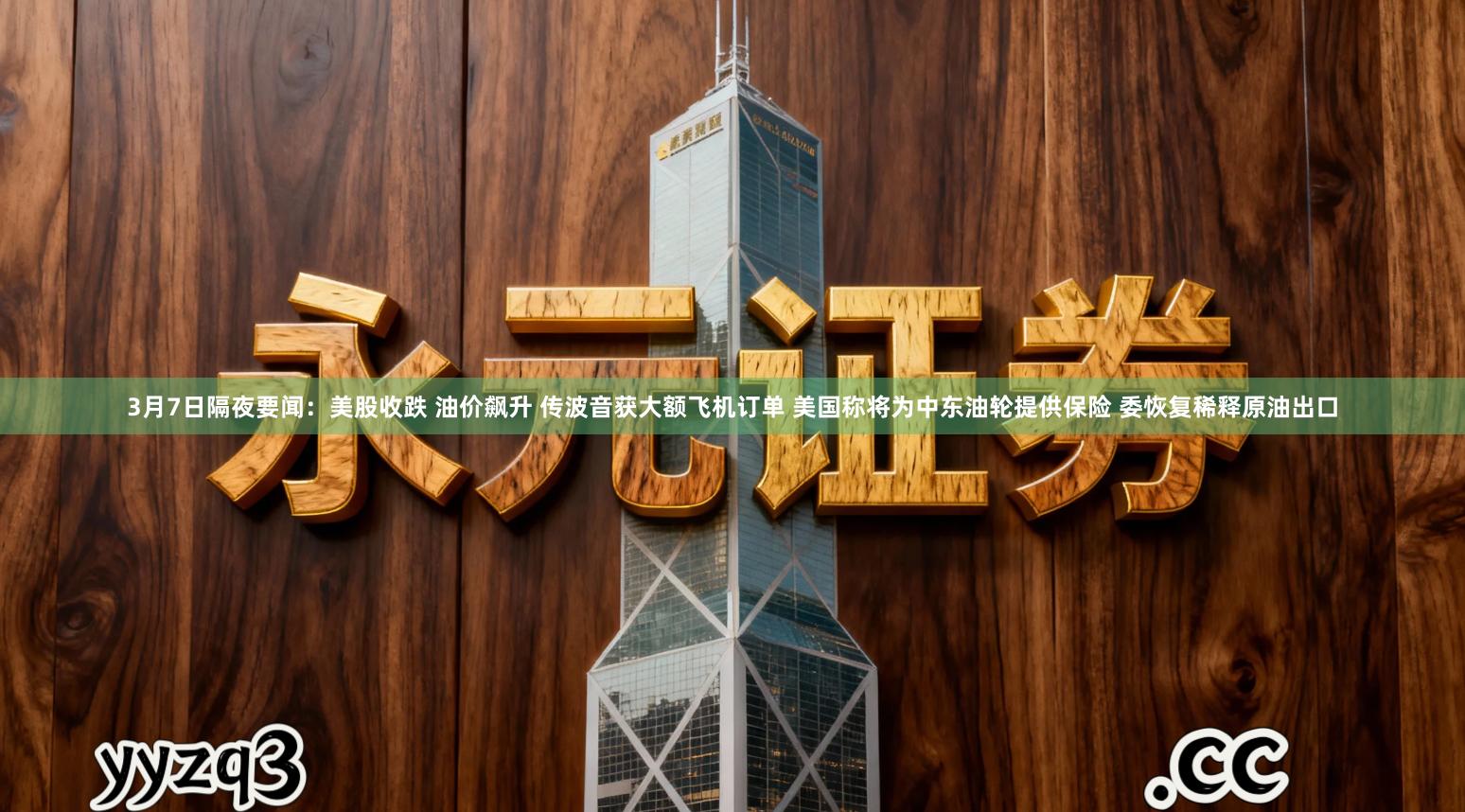 3月7日隔夜要闻：美股收跌 油价飙升 传波音获大额飞机订单 美国称将为中东油轮提供保险 委恢复稀释原油出口